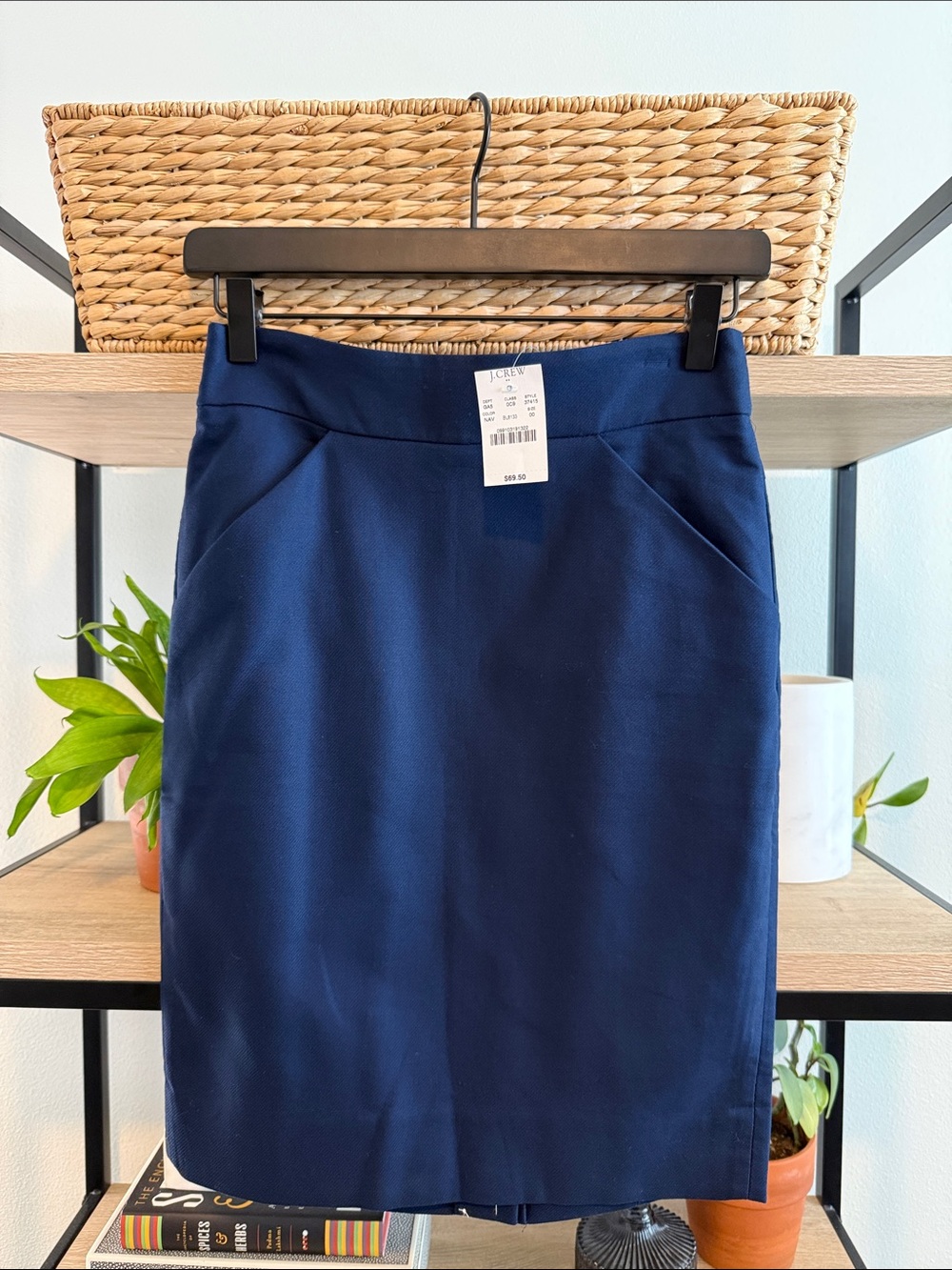 NWT J. Crew Navy The Pencil Skirt Career Woven, 00